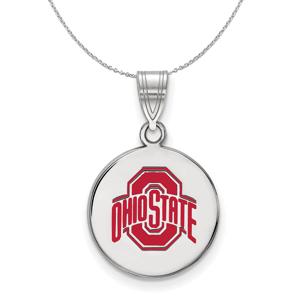 Sterling Silver Ohio State Md Enamel Disc Necklace, Item N17057 by The Black Bow Jewelry Co.