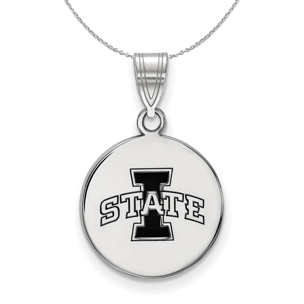 Sterling Silver Iowa State Medium Enamel Disc Pendant Necklace, Item N17059 by The Black Bow Jewelry Co.