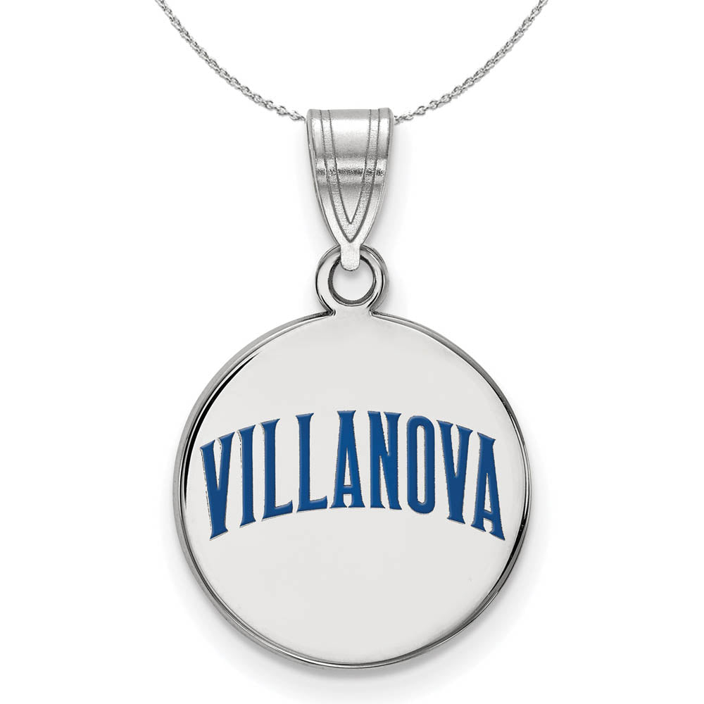 Sterling Silver Villanova U. Medium Enamel Disc Pendant Necklace, Item N17061 by The Black Bow Jewelry Co.
