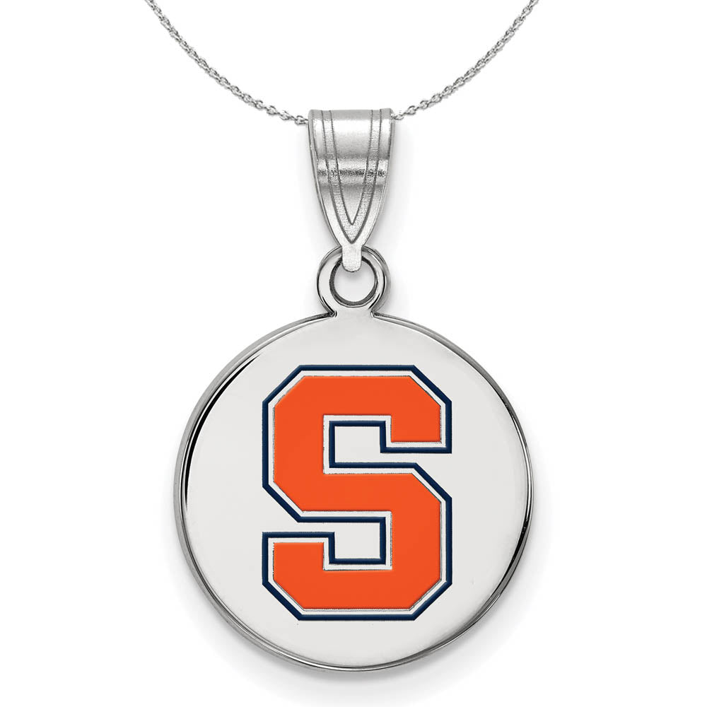 Sterling Silver Syracuse U. Medium Enamel Disc Pendant Necklace, Item N17064 by The Black Bow Jewelry Co.