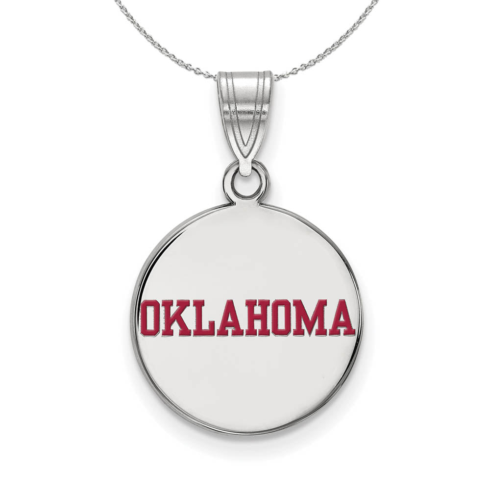 Sterling Silver U. of Oklahoma Medium Enamel Disc Necklace, Item N17066 by The Black Bow Jewelry Co.