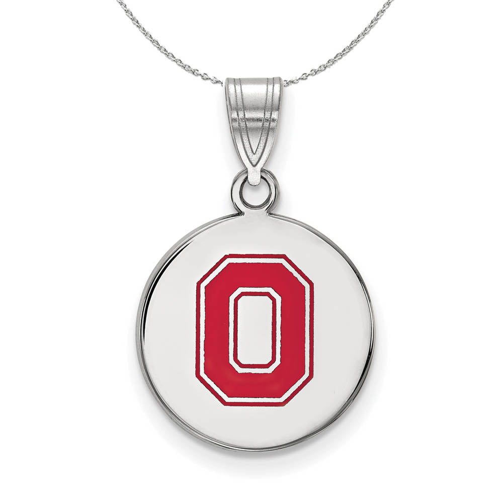Sterling Silver Ohio State Medium Enamel Disc Pendant Necklace, Item N17069 by The Black Bow Jewelry Co.