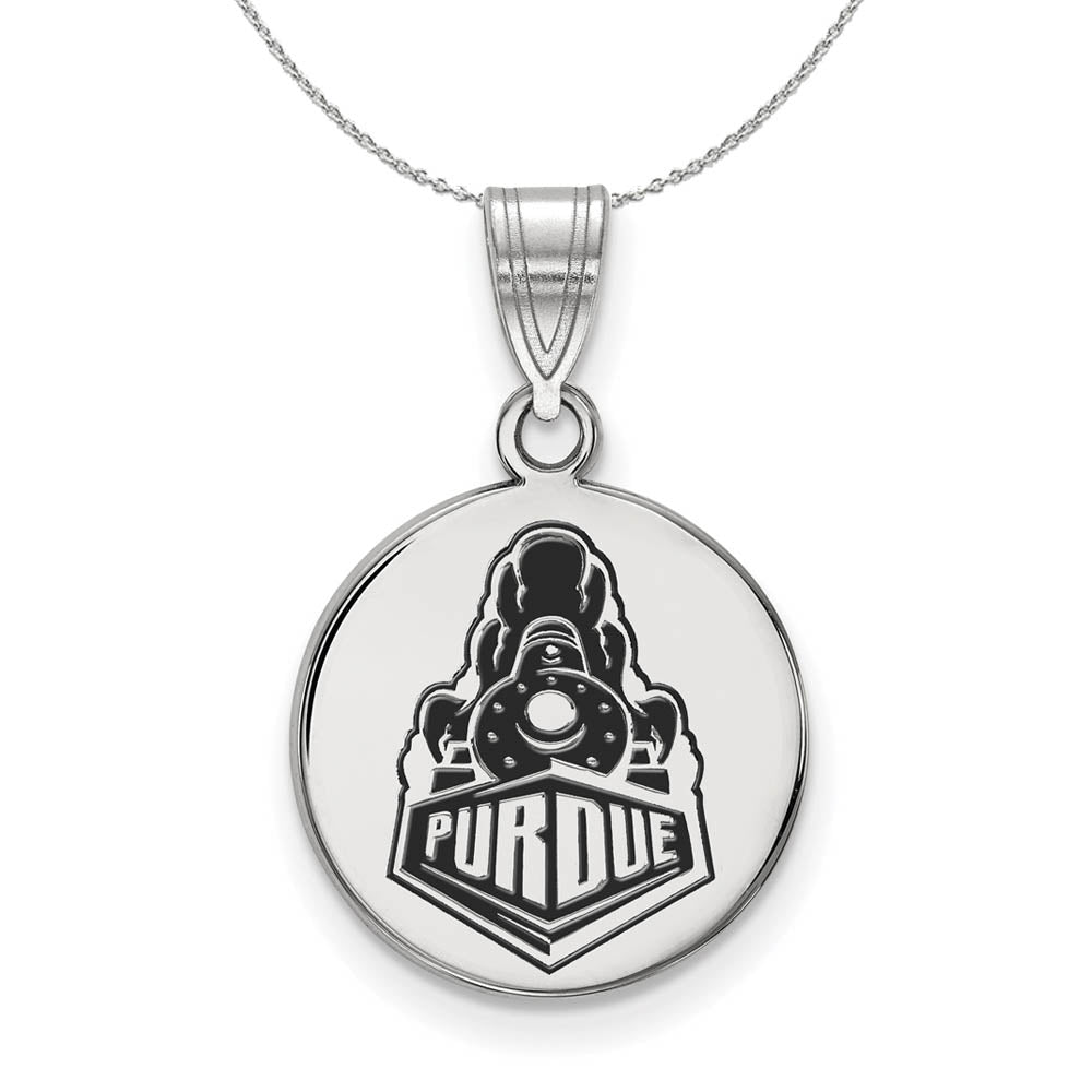 Sterling Silver Purdue Medium Enamel Logo Disc Necklace, Item N17070 by The Black Bow Jewelry Co.