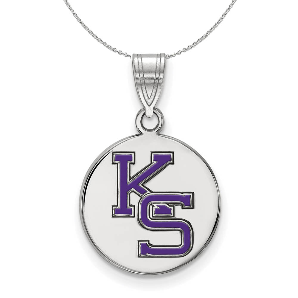 Sterling Silver Kansas State Medium Enamel Disc Pendant Necklace, Item N17072 by The Black Bow Jewelry Co.