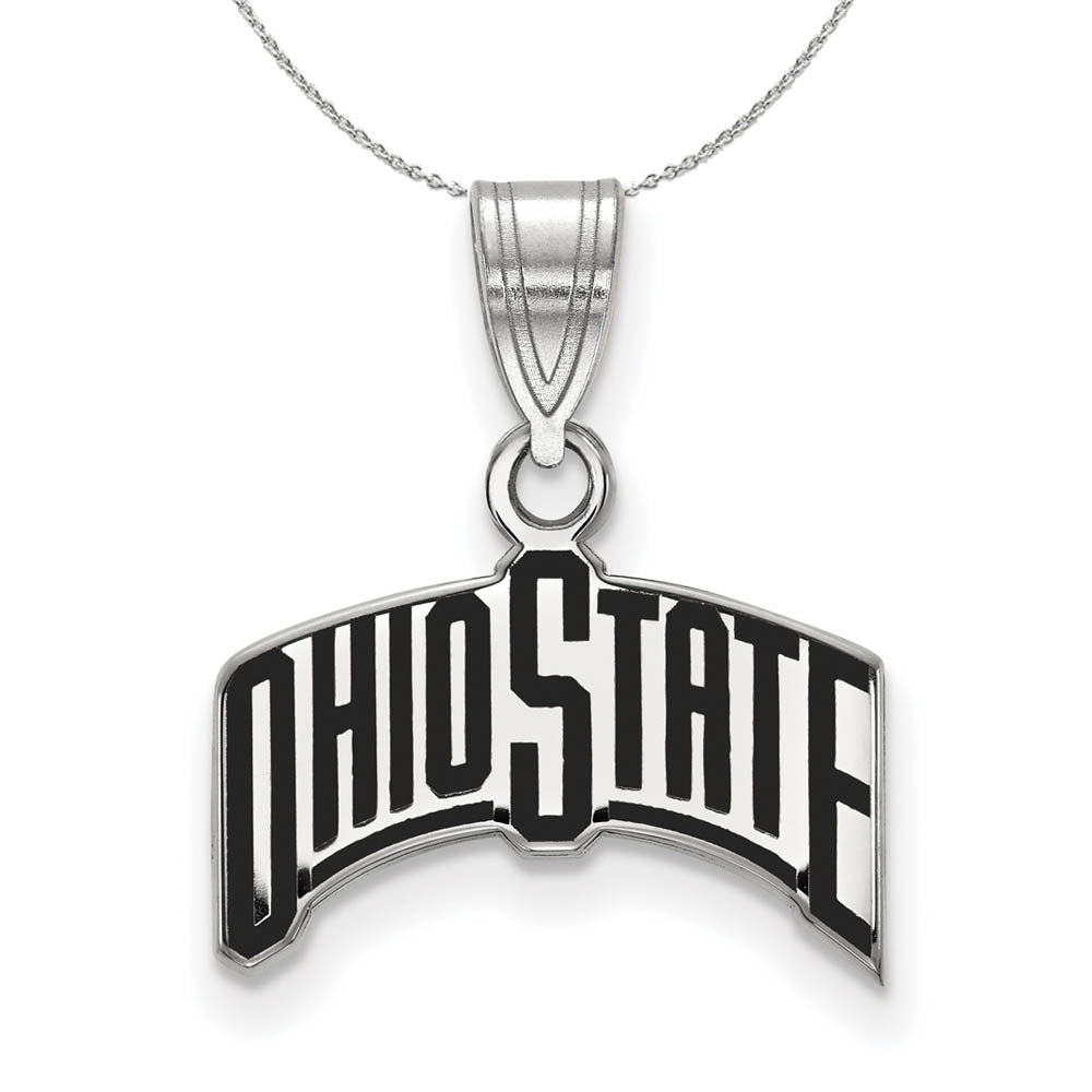 Sterling Silver Ohio State Medium Enamel Pendant Necklace, Item N17074 by The Black Bow Jewelry Co.