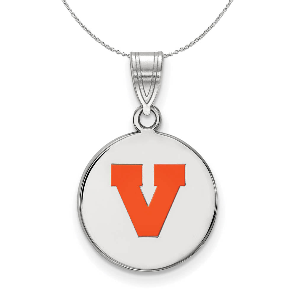 Sterling Silver U. of Virginia Medium Enamel 'V' Disc Necklace, Item N17077 by The Black Bow Jewelry Co.