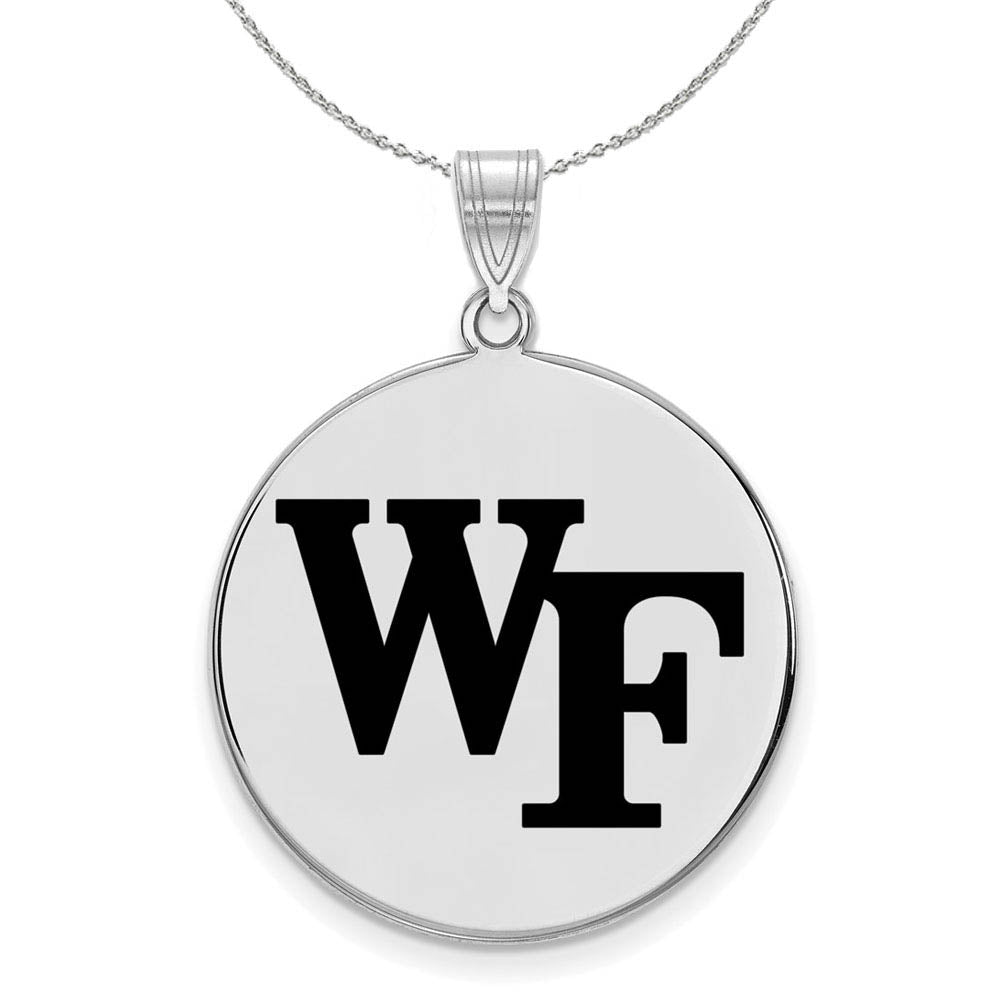 Sterling Silver Wake Forest U. Medium Enamel Disc Necklace, Item N17079 by The Black Bow Jewelry Co.