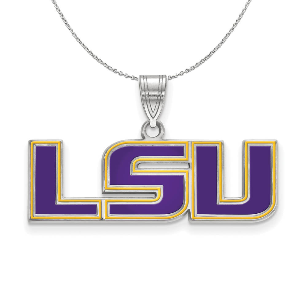 Sterling Silver Louisiana State Medium Enamel Pendant Necklace, Item N17083 by The Black Bow Jewelry Co.