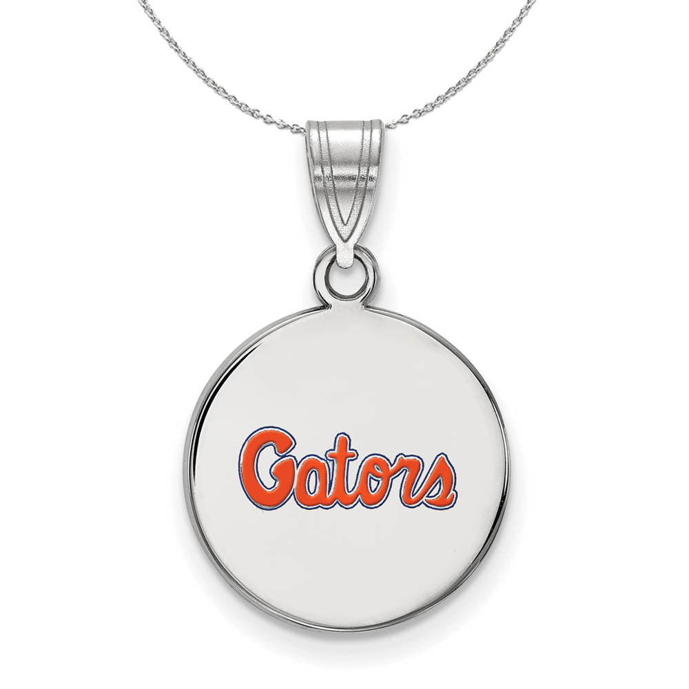 Sterling Silver U of Florida Medium Enamel Gaters Disc Necklace, Item N17084 by The Black Bow Jewelry Co.