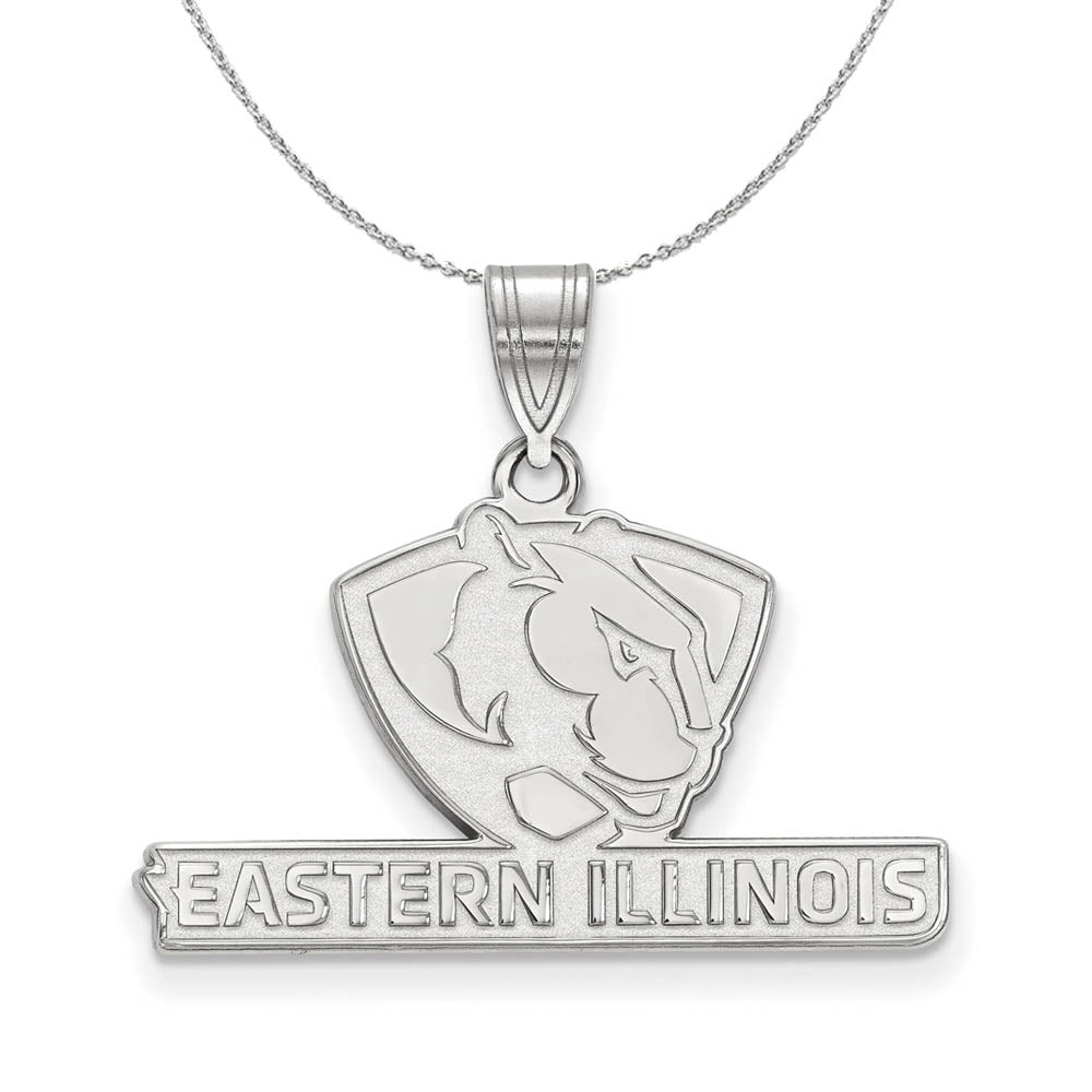 Sterling Silver Eastern Illinois U Medium Pendant Necklace, Item N17088 by The Black Bow Jewelry Co.