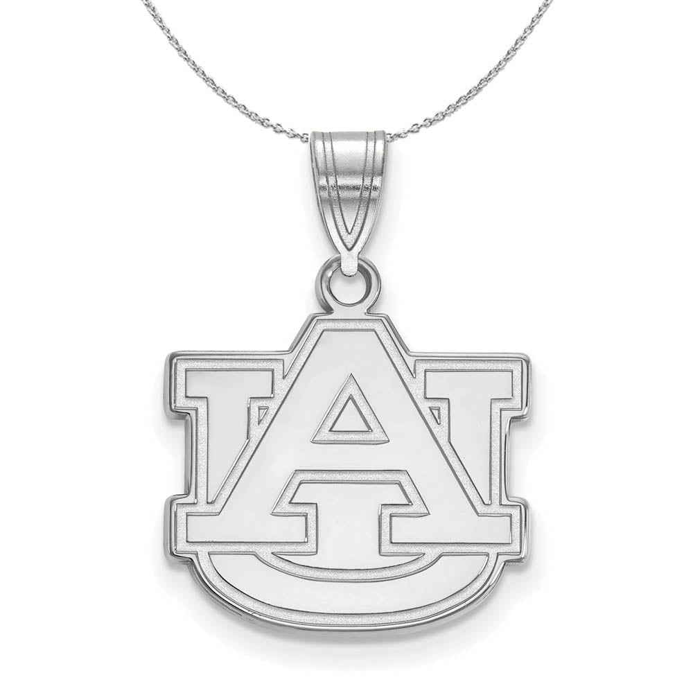 Sterling Silver Auburn U Medium 'AU' Pendant Necklace, Item N17092 by The Black Bow Jewelry Co.