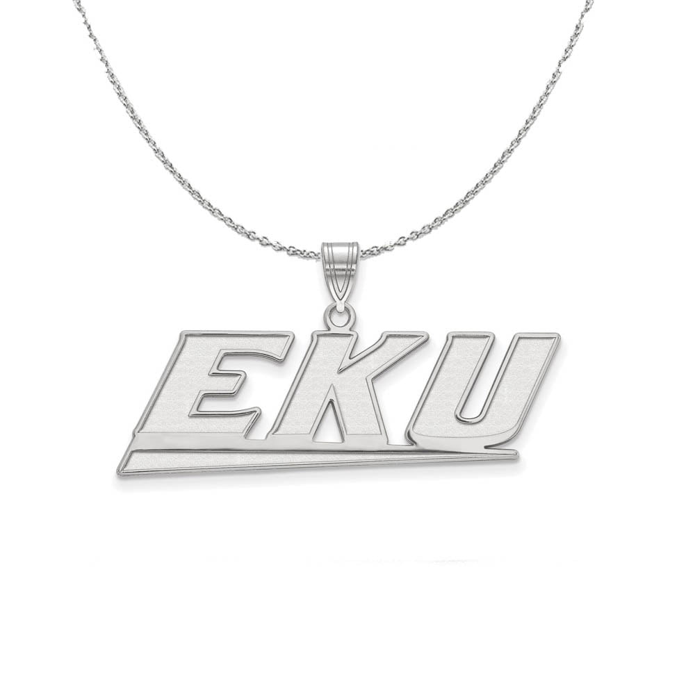 Sterling Silver Eastern Kentucky U Medium Pendant Necklace, Item N17097 by The Black Bow Jewelry Co.