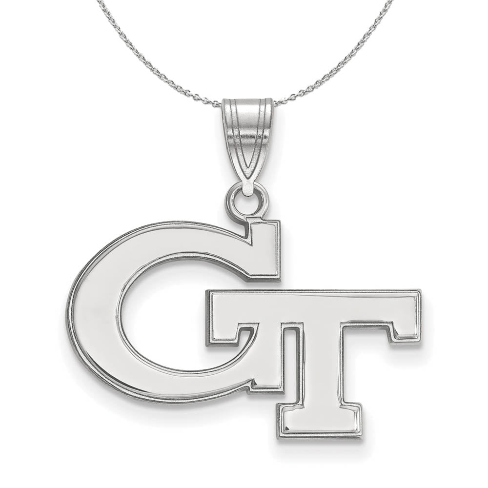 Sterling Silver Georgia Technology Medium 'GT' Pendant Necklace, Item N17101 by The Black Bow Jewelry Co.
