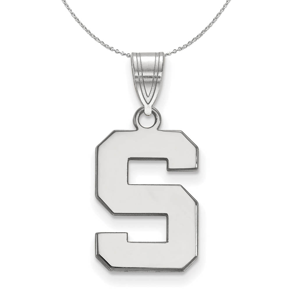 Sterling Silver Michigan State Medium Initial S Necklace, Item N17107 by The Black Bow Jewelry Co.