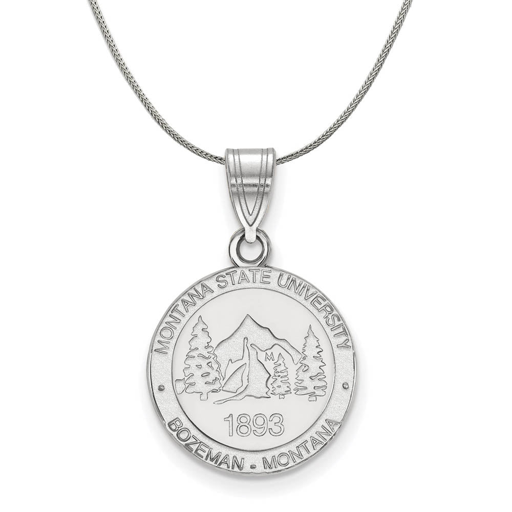 Sterling Silver Montana State Medium Crest Pendant Necklace, Item N17180 by The Black Bow Jewelry Co.