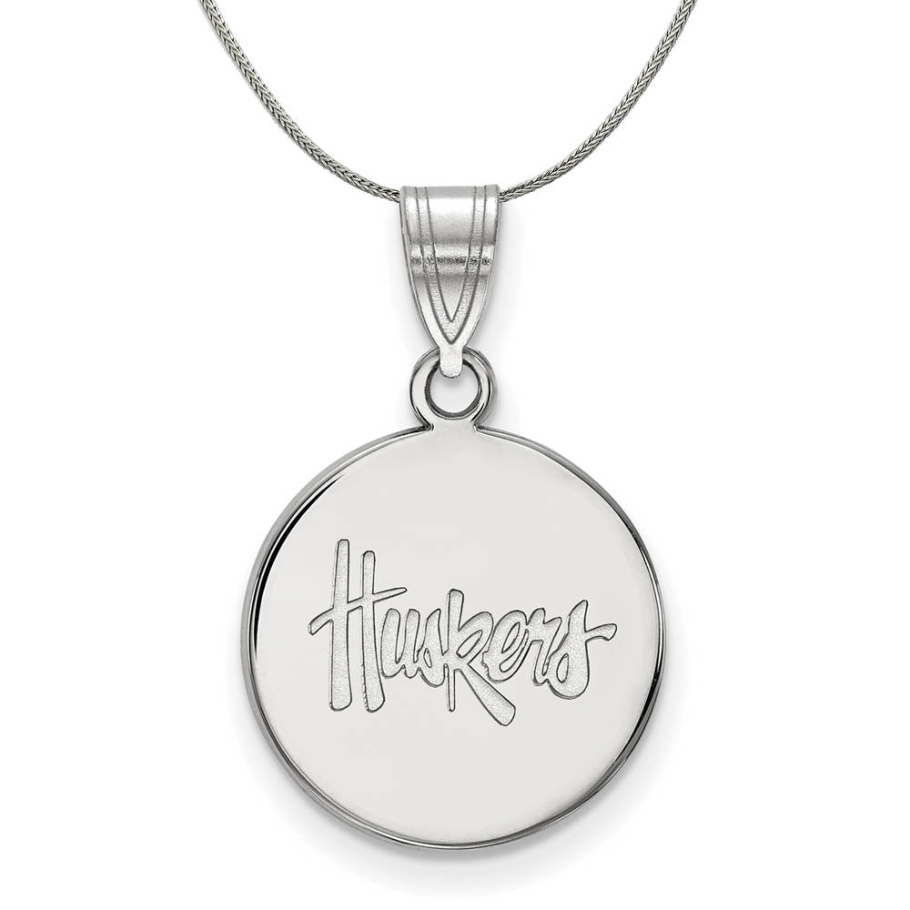 Sterling Silver U. of Nebraska Medium Huskers Disc Necklace, Item N17182 by The Black Bow Jewelry Co.