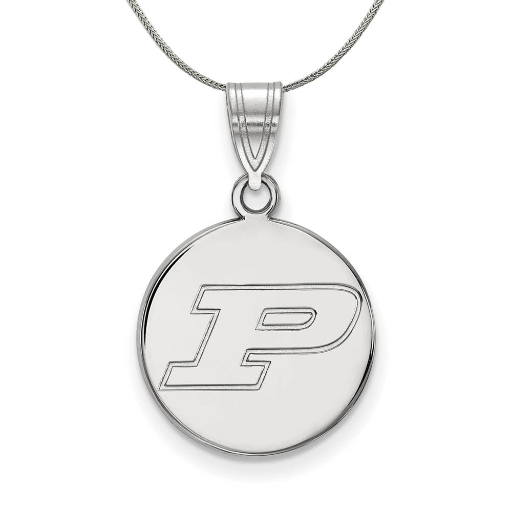 Sterling Silver Purdue Medium Initial P Disc Necklace, Item N17186 by The Black Bow Jewelry Co.