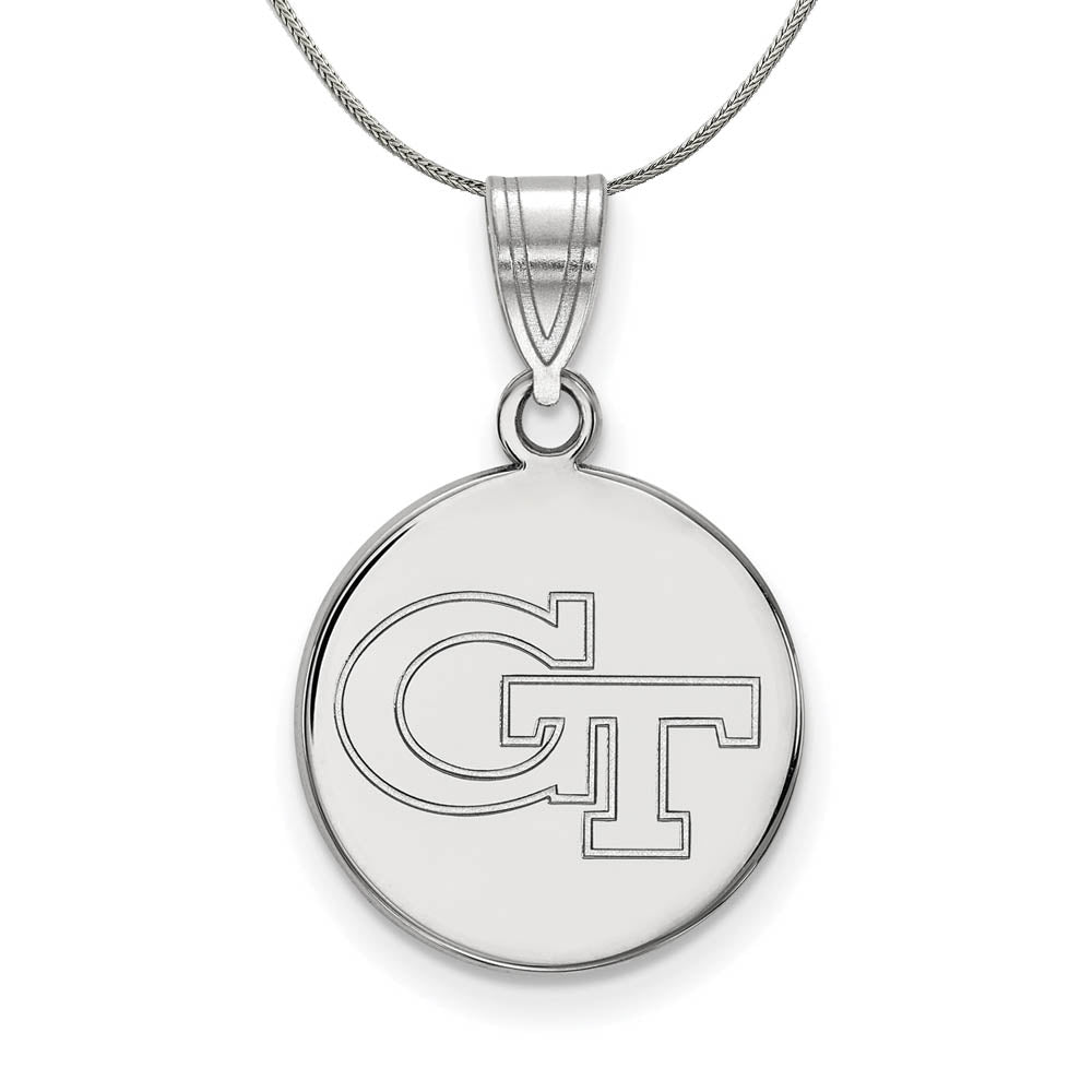 Sterling Silver Georgia Technology Medium Disc Pendant Necklace, Item N17188 by The Black Bow Jewelry Co.
