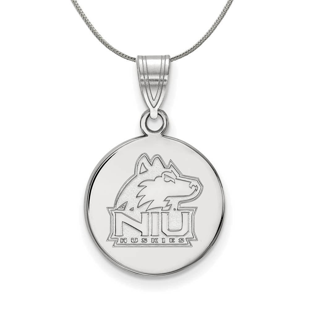 Sterling Silver Northern Illinois U Medium Disc Necklace, Item N17191 by The Black Bow Jewelry Co.