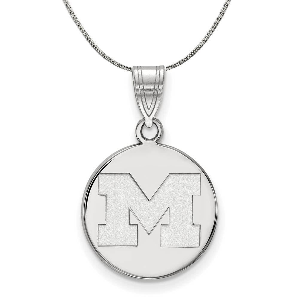 Sterling Silver U. of Michigan Medium Initial M Disc Necklace, Item N17196 by The Black Bow Jewelry Co.