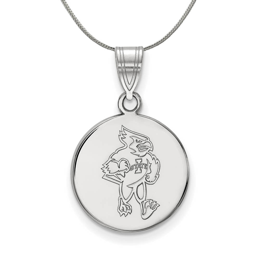 Sterling Silver Iowa State Medium Disc Necklace, Item N17197 by The Black Bow Jewelry Co.