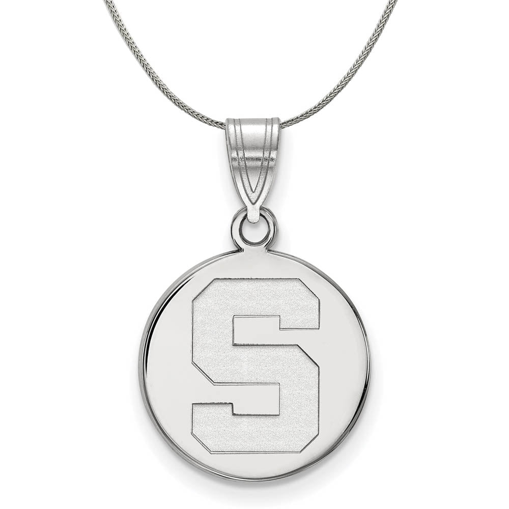 Sterling Silver Michigan State Medium Initial S Disc Necklace, Item N17206 by The Black Bow Jewelry Co.