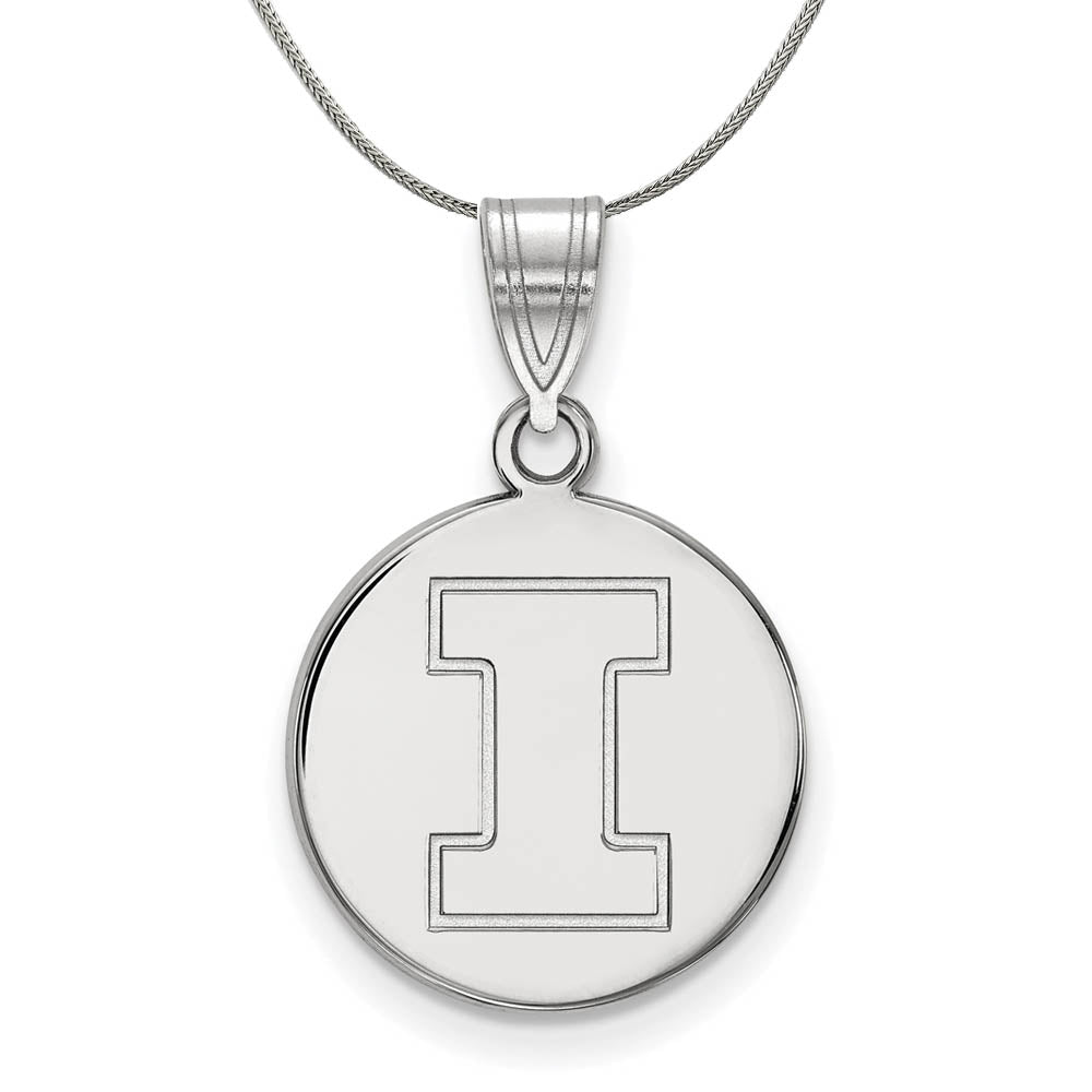Sterling Silver U. of Illinois Medium Initial I Disc Necklace, Item N17211 by The Black Bow Jewelry Co.