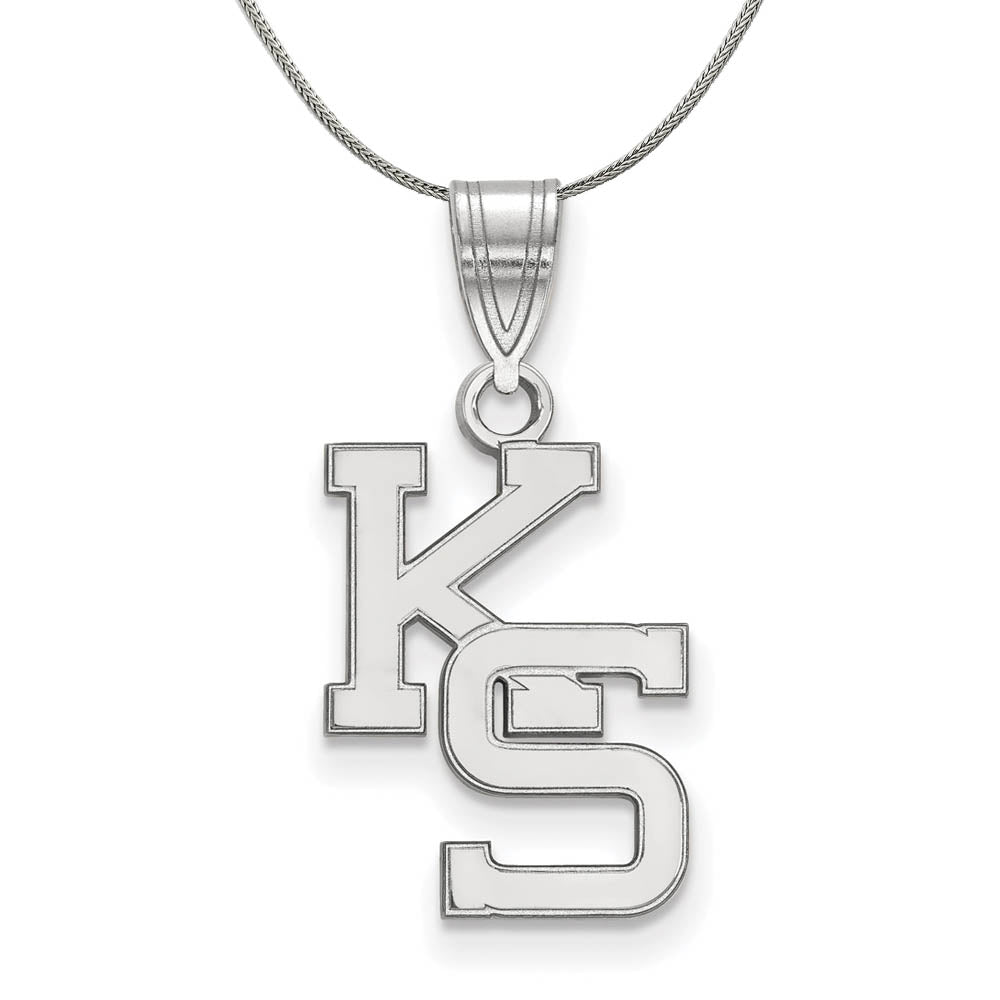 Sterling Silver Kansas State Medium 'KS' Necklace, Item N17223 by The Black Bow Jewelry Co.