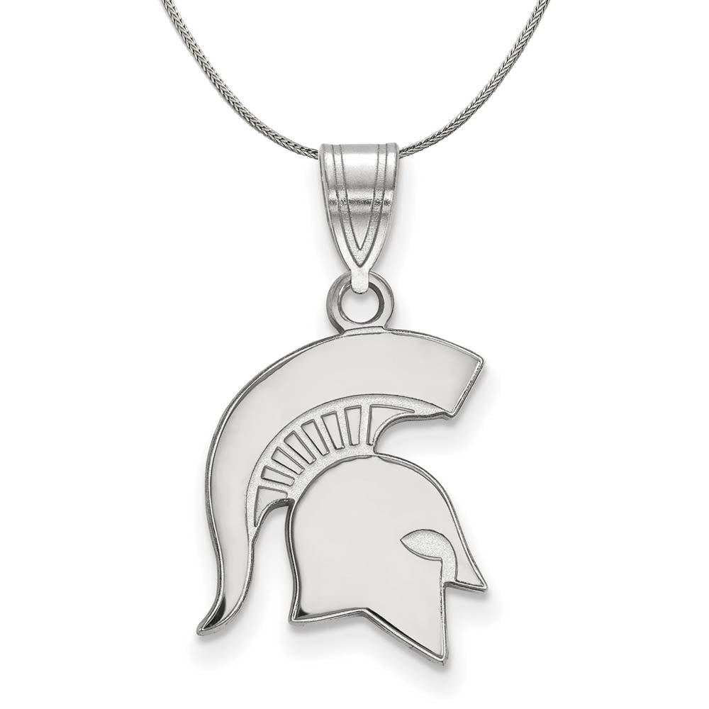 Sterling Silver Michigan State Medium Pendant Necklace, Item N17224 by The Black Bow Jewelry Co.
