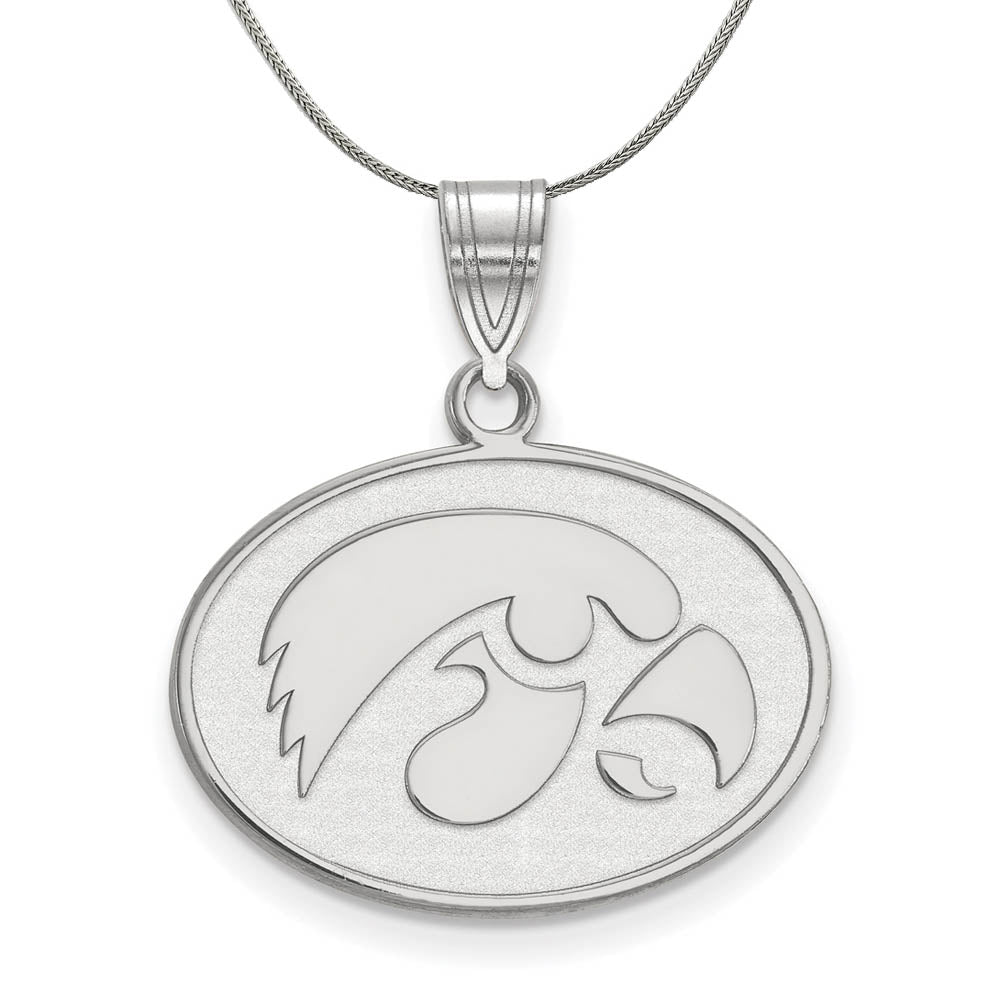 Sterling Silver U of Iowa Medium Disc Pendant Necklace, Item N17229 by The Black Bow Jewelry Co.