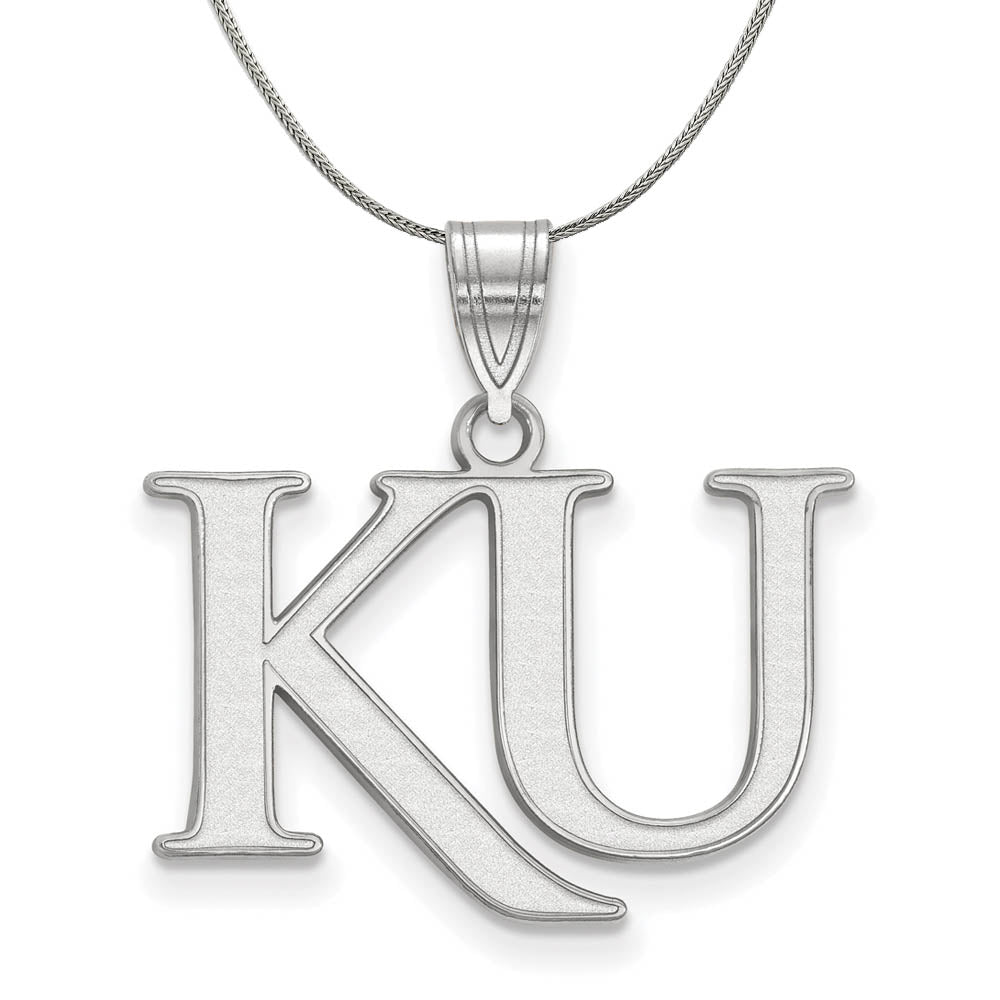 Sterling Silver U. of Kansas Medium 'KU' Necklace, Item N17236 by The Black Bow Jewelry Co.