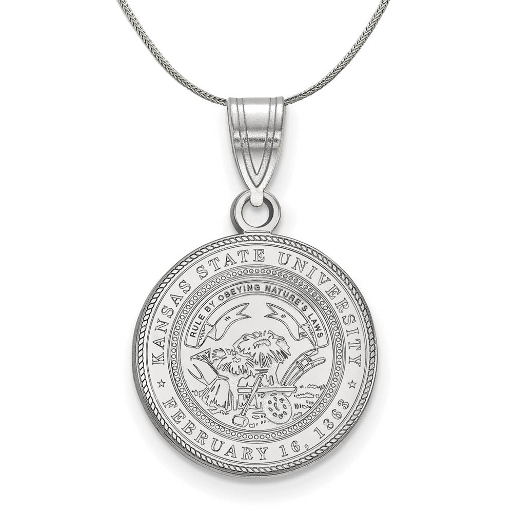 Sterling Silver Kansas State Medium Crest Pendant Necklace, Item N17240 by The Black Bow Jewelry Co.
