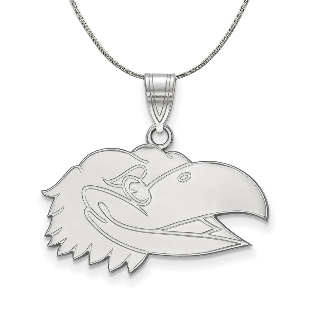 Sterling Silver U of Kansas Medium Pendant Necklace, Item N17243 by The Black Bow Jewelry Co.