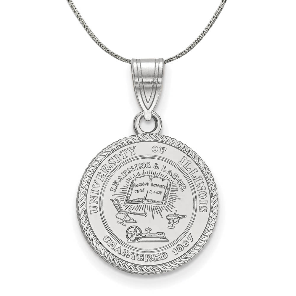 Sterling Silver U. of Illinois Medium Crest Disc Necklace, Item N17247 by The Black Bow Jewelry Co.