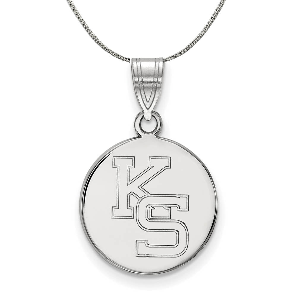 Sterling Silver Kansas State Medium Pendant Necklace, Item N17251 by The Black Bow Jewelry Co.
