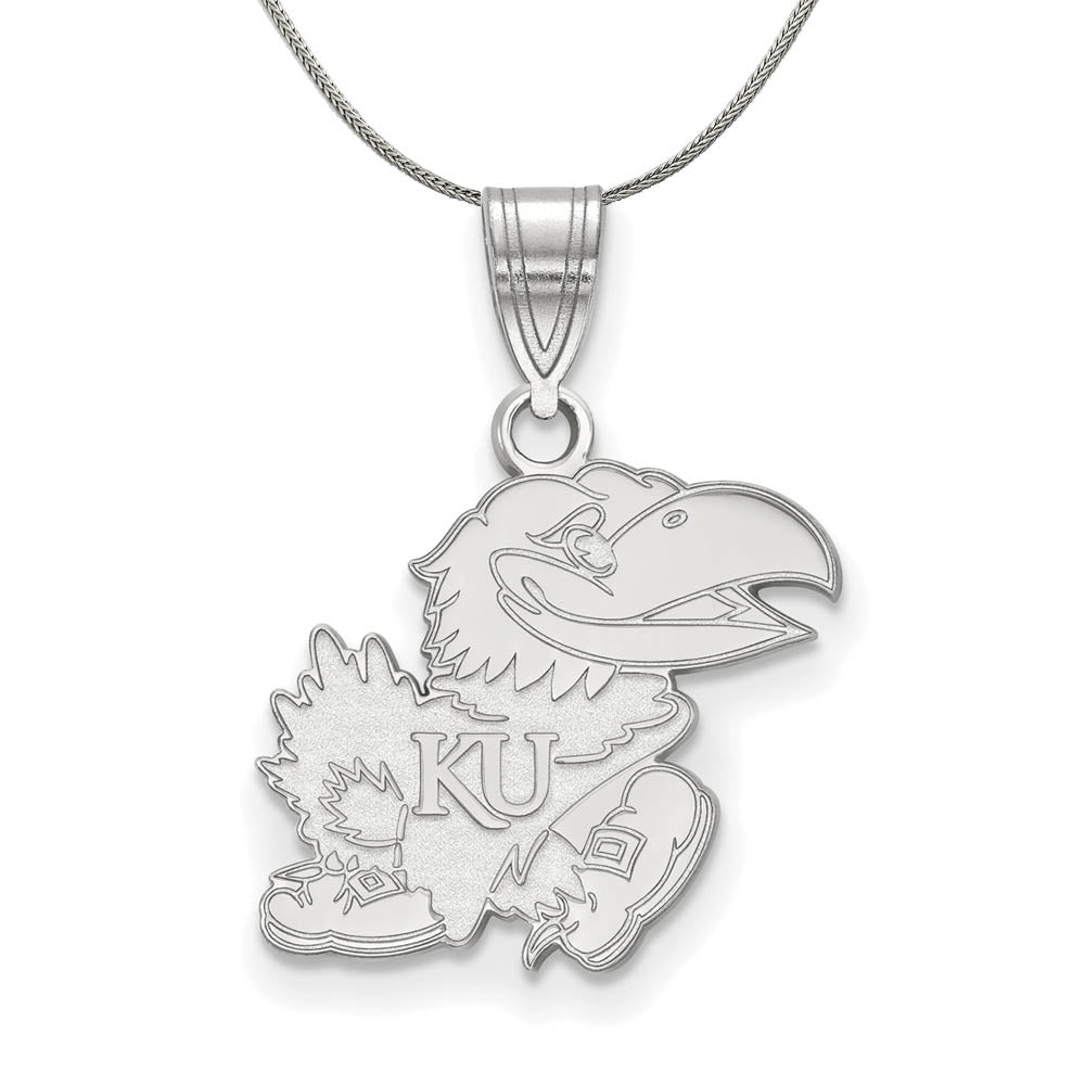 Sterling Silver U. of Kansas Medium Pendant Necklace, Item N17252 by The Black Bow Jewelry Co.