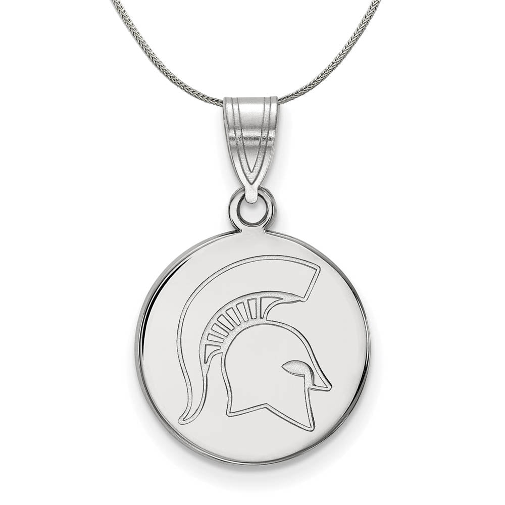 Sterling Silver Michigan State Medium Disc Pendant Necklace, Item N17255 by The Black Bow Jewelry Co.