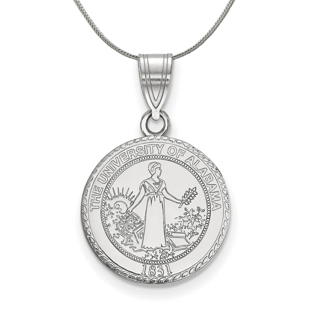 Sterling Silver U. of Alabama Medium Crest Pendant Necklace, Item N17265 by The Black Bow Jewelry Co.