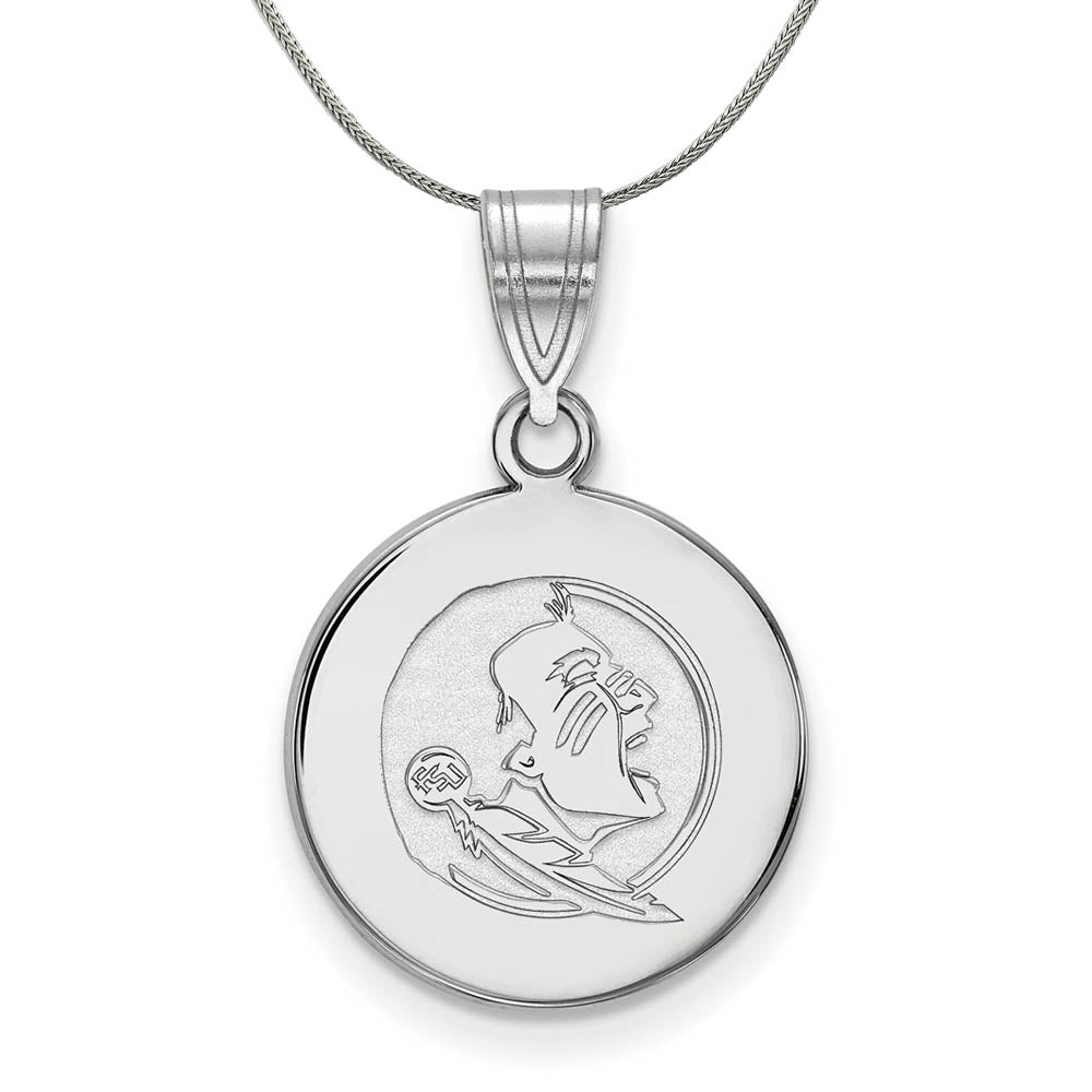 Sterling Silver Florida State Medium Disc Pendant Necklace, Item N17268 by The Black Bow Jewelry Co.
