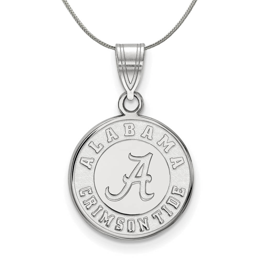 Sterling Silver U. of Alabama Medium Disc Pendant Necklace, Item N17269 by The Black Bow Jewelry Co.