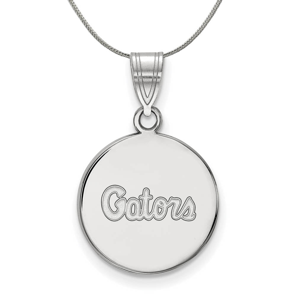 Sterling Silver U. of Florida Medium Disc Pendant Necklace, Item N17270 by The Black Bow Jewelry Co.