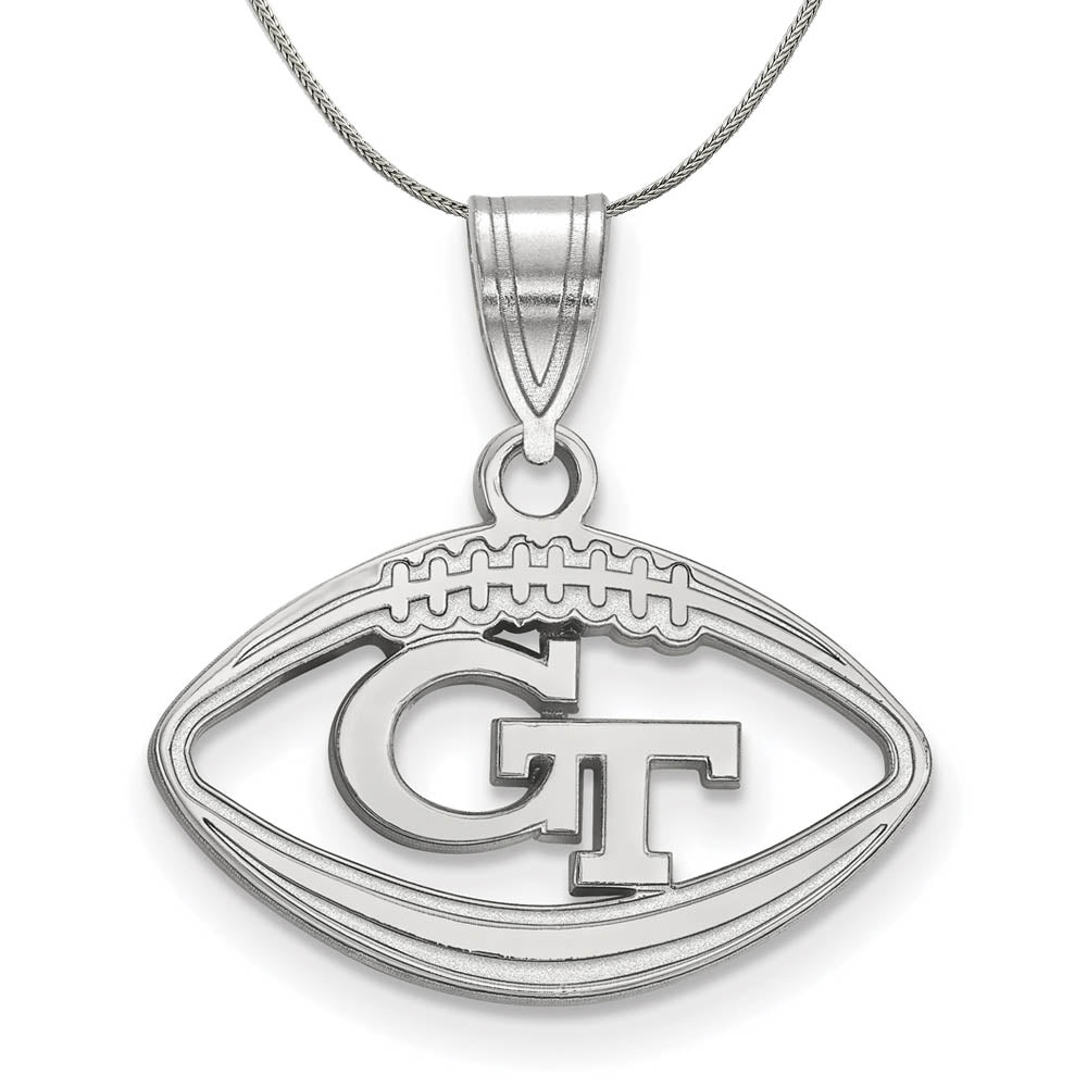 Sterling Silver Georgia Technology Football Pendant Necklace, Item N17271 by The Black Bow Jewelry Co.