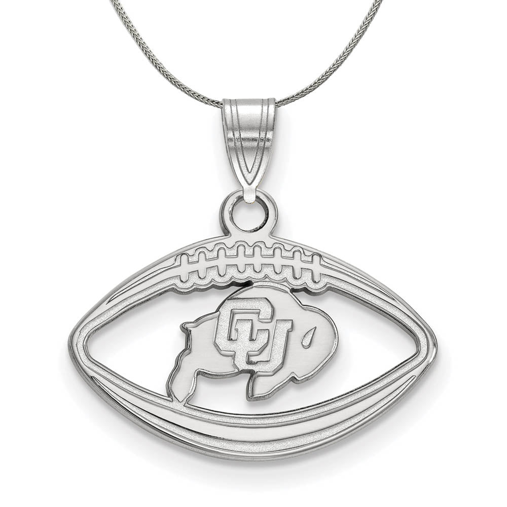 Sterling Silver U. of Colorado Football Pendant Necklace, Item N17277 by The Black Bow Jewelry Co.