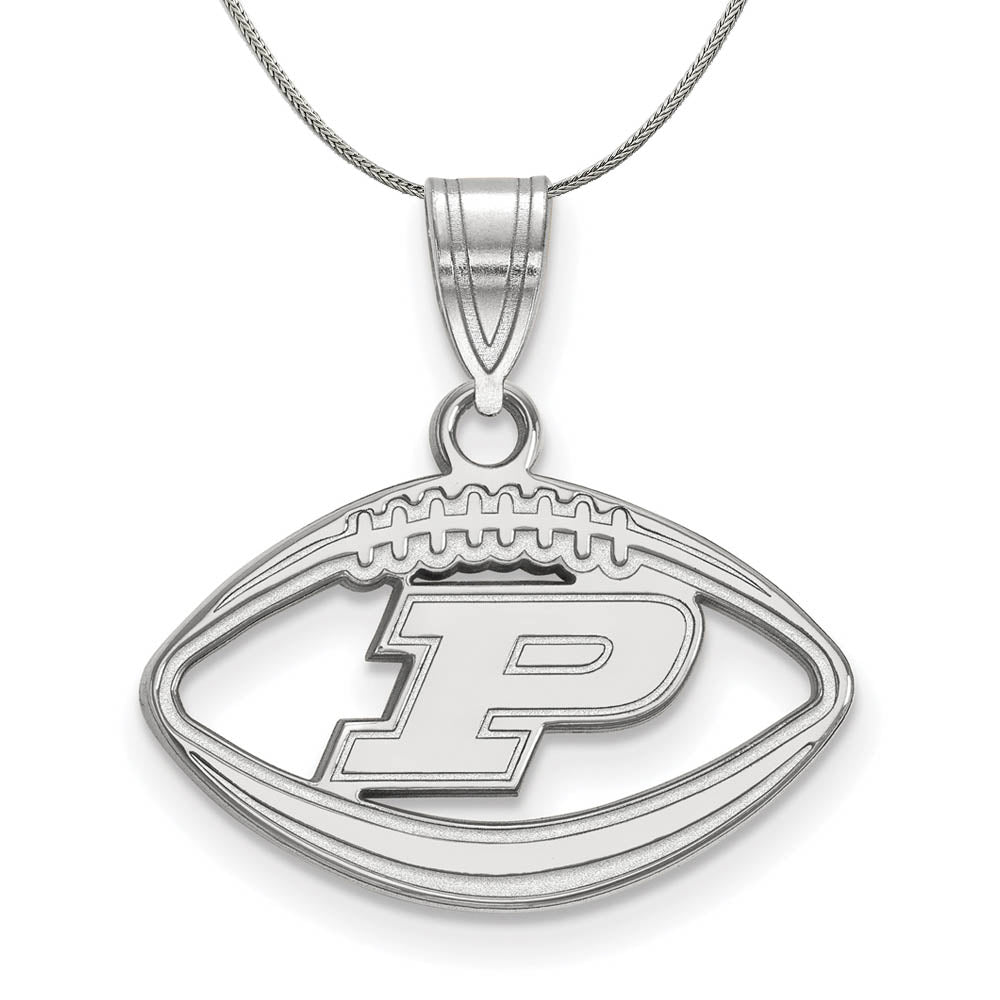 Sterling Silver Purdue Football 'P' Pendant Necklace, Item N17285 by The Black Bow Jewelry Co.