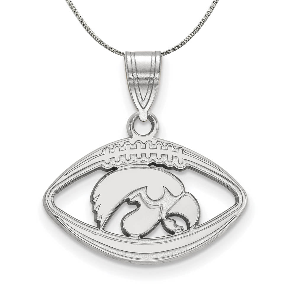 Sterling Silver U. of Iowa Football Pendant Necklace, Item N17289 by The Black Bow Jewelry Co.