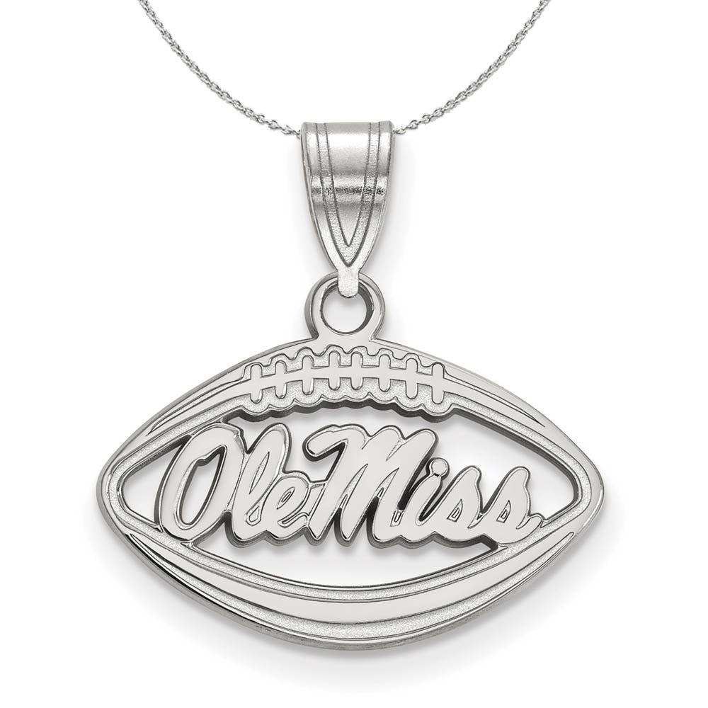 Sterling Silver U. of Mississippi Football Pendant Necklace, Item N17299 by The Black Bow Jewelry Co.