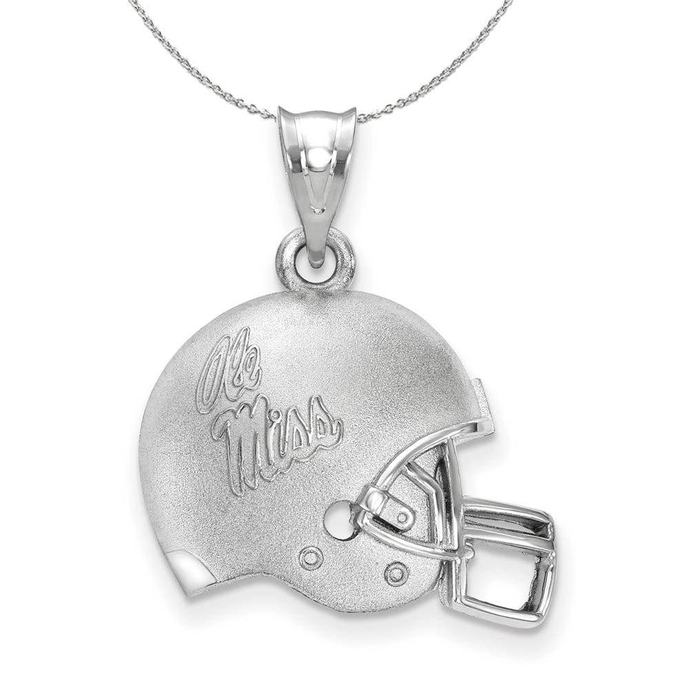 Sterling Silver U. Mississippi 3D Football Logo Helmet Necklace, Item N17314 by The Black Bow Jewelry Co.