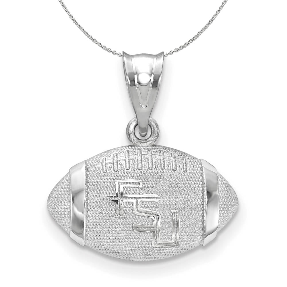 Sterling Silver Florida State 3D Football w Logo Pendant Necklace, Item N17317 by The Black Bow Jewelry Co.