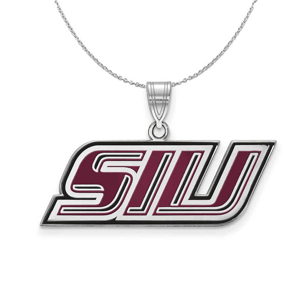 Sterling Silver Southern Illinois U. Small Enamel Necklace, Item N17325 by The Black Bow Jewelry Co.