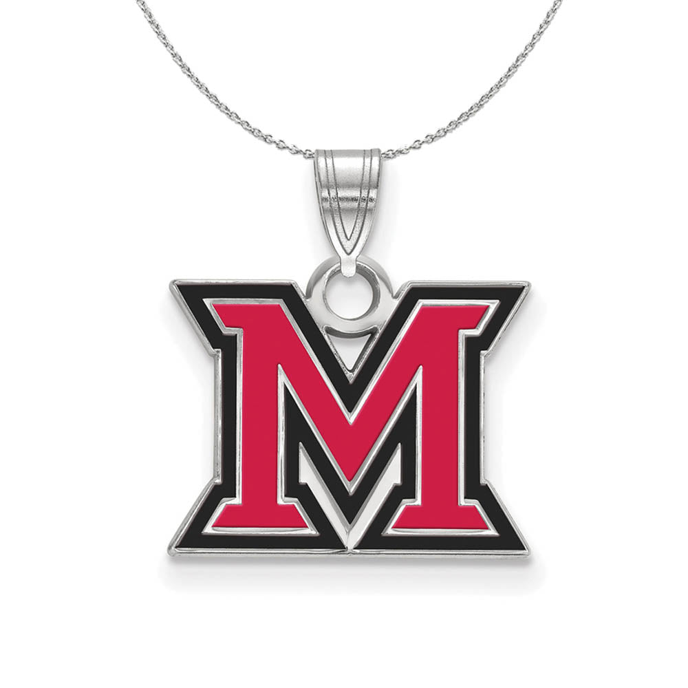 Sterling Silver Miami U Small Enamel 'M' Necklace, Item N17328 by The Black Bow Jewelry Co.